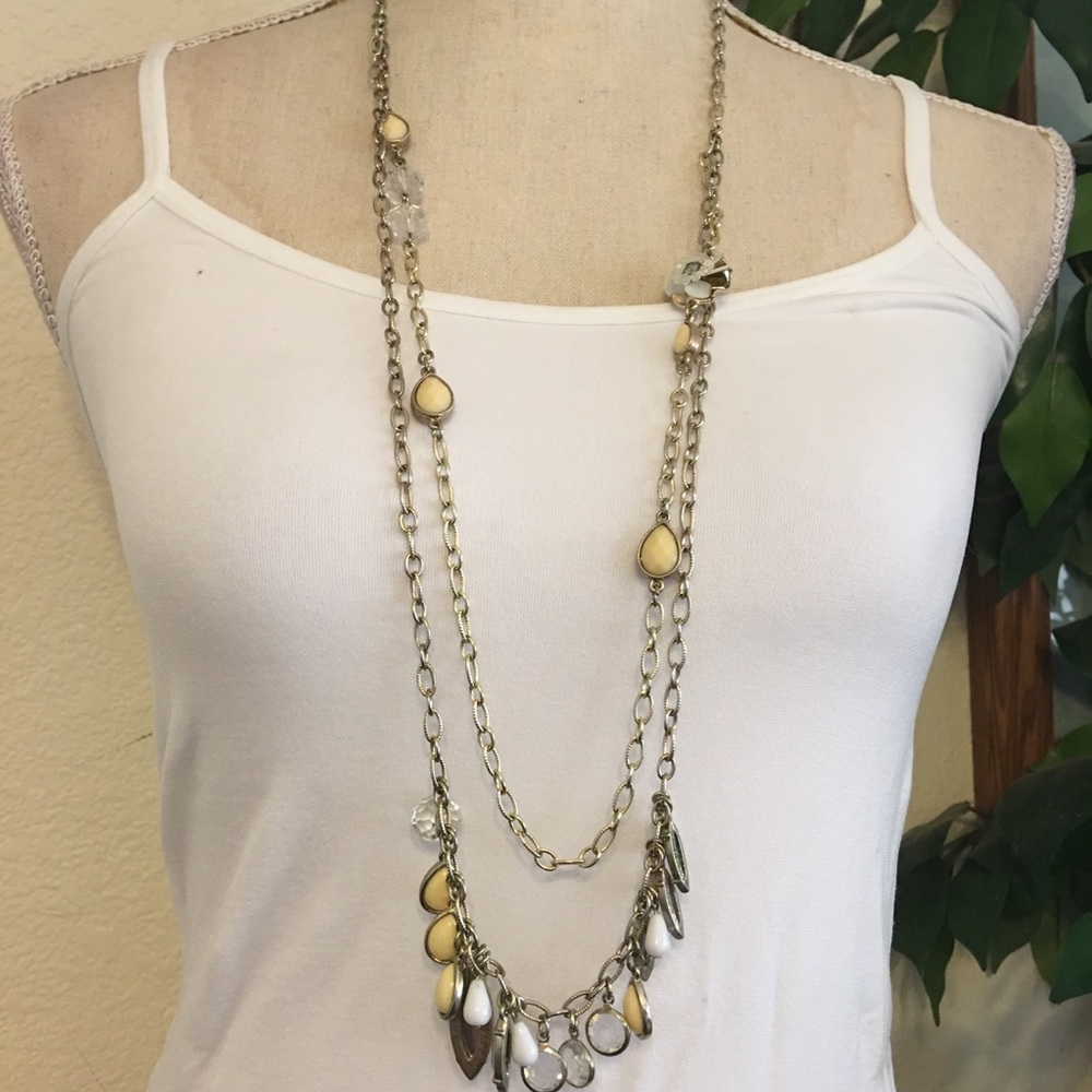LOFT layered beaded long chain necklace